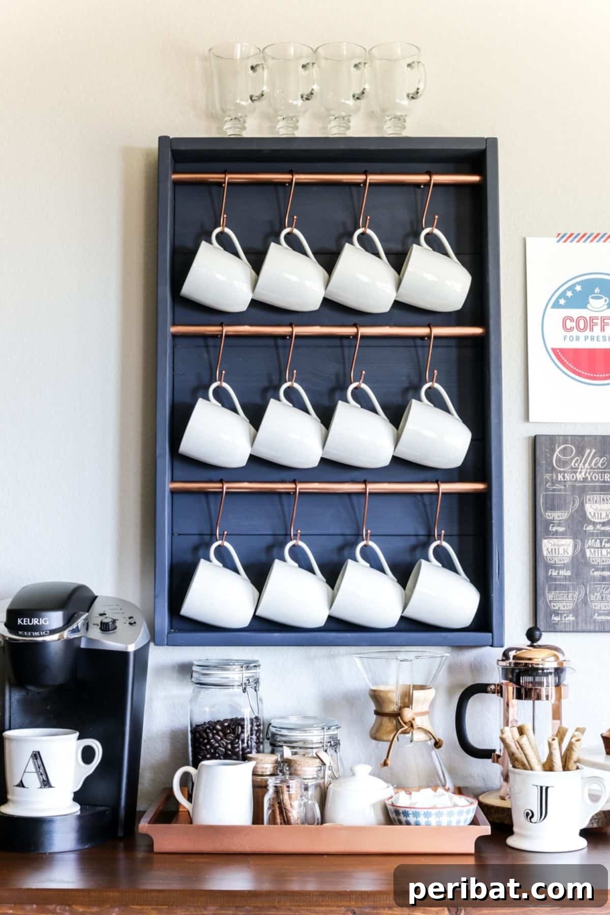 DIY Navy + Copper Coffee Bar - Trendy Space-Efficient Design