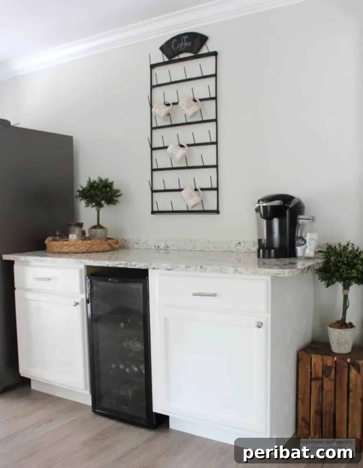 DIY Rustic Farmhouse Beverage Bar with Repurposed Cabinets