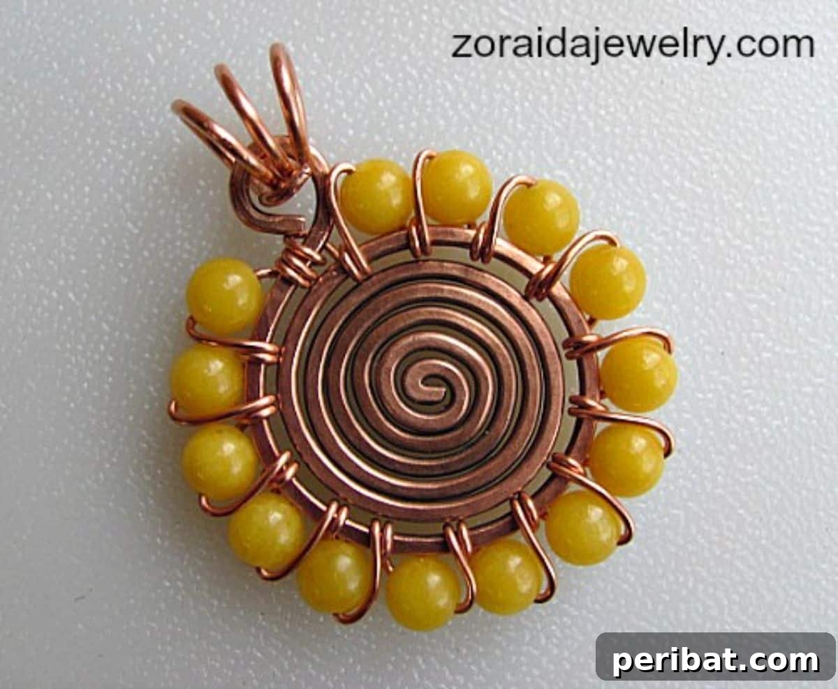 DIY Sunshine Spiral Beaded Wire Pendant
