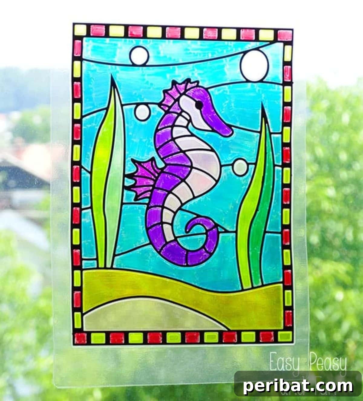 Catch the Light: 50 Unique Sun Catcher Crafts 11 DIY Faux Stained Glass Seahorse Suncatcher