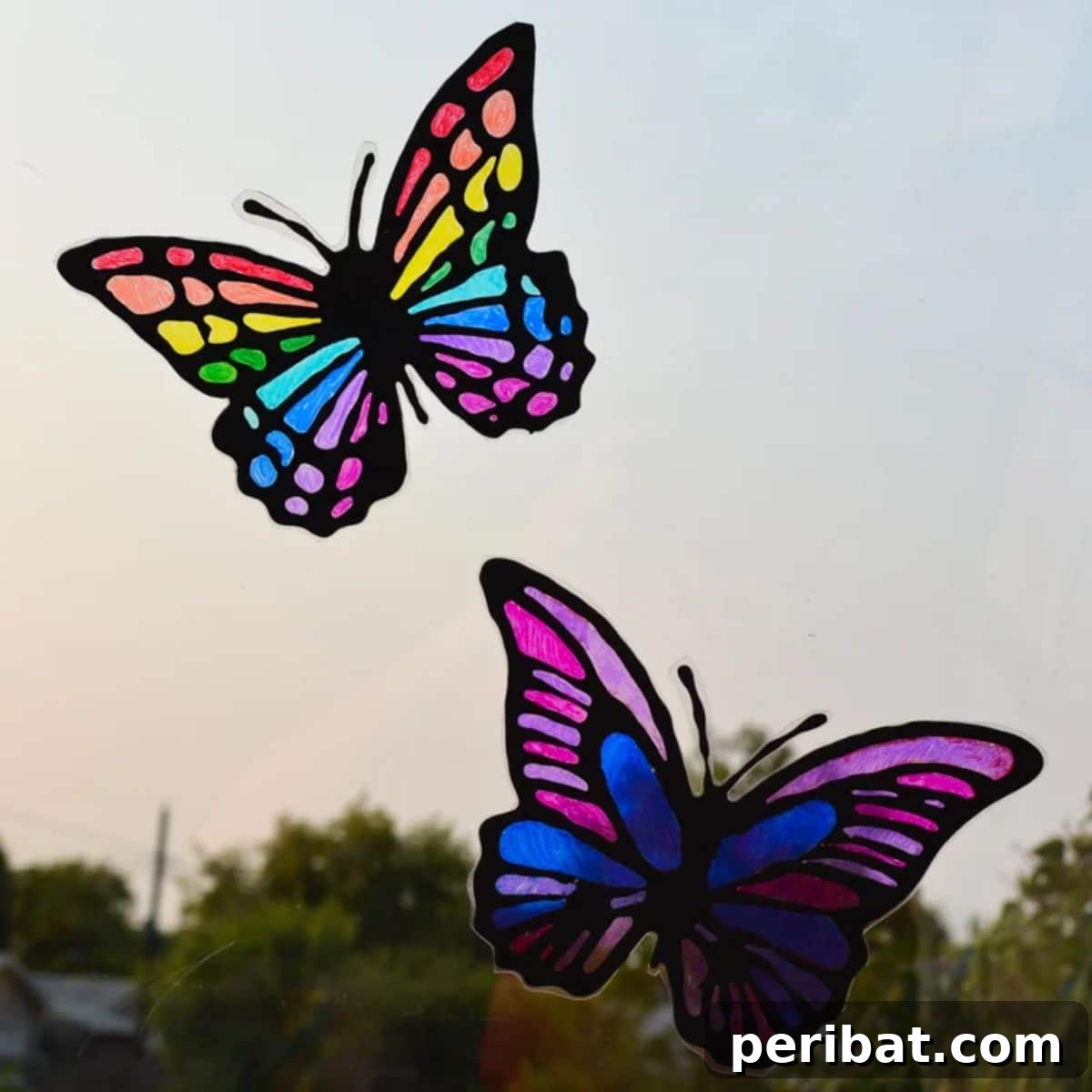 Catch the Light: 50 Unique Sun Catcher Crafts 22 DIY Black Glue and Sharpies Butterfly Suncatcher