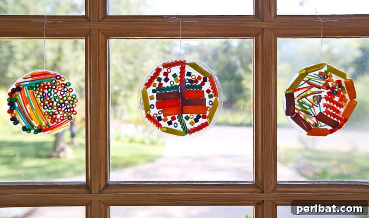Catch the Light: 50 Unique Sun Catcher Crafts 37 DIY Pasta Suncatcher Craft