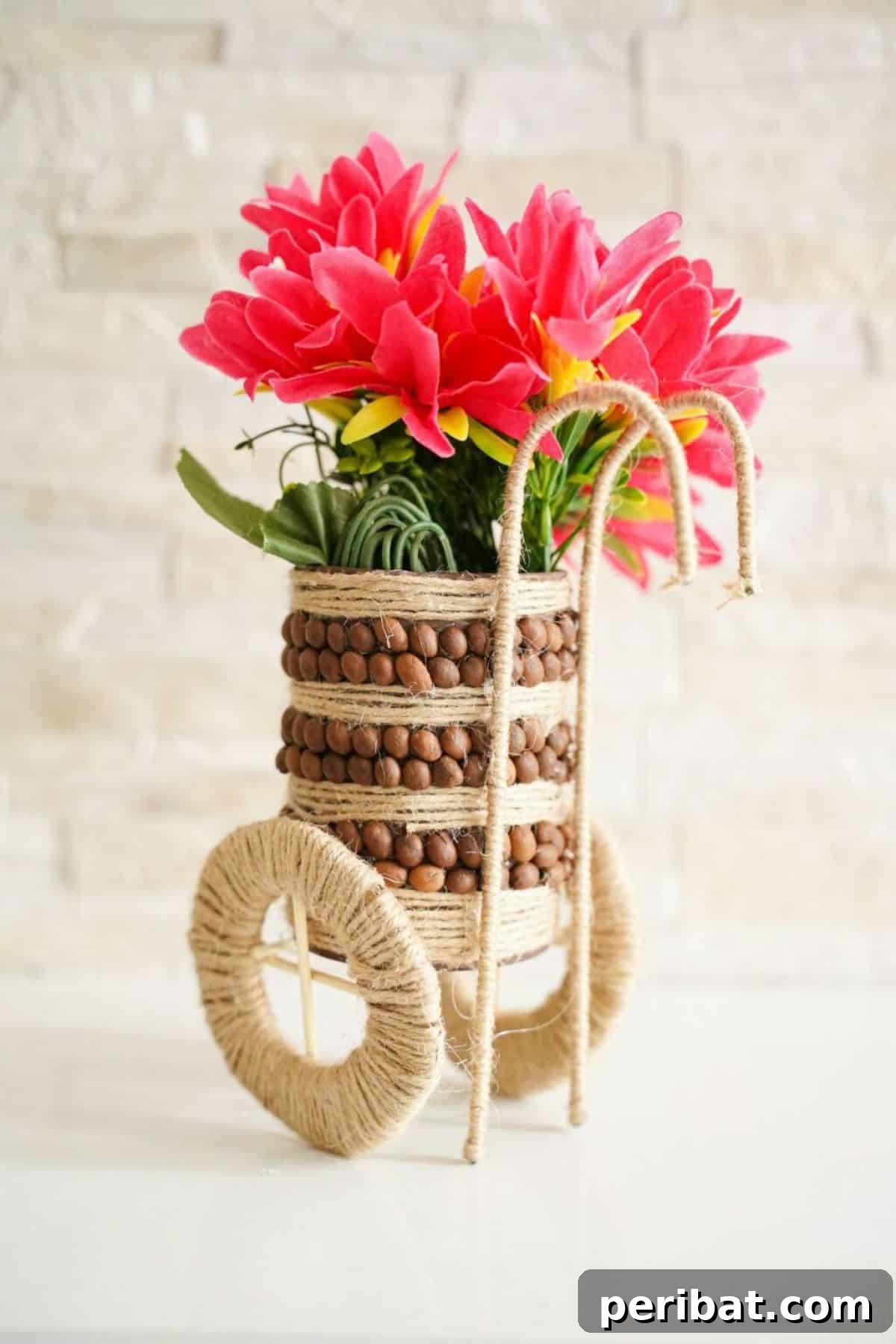 26 DIY Eclectic Decor Ideas to Spark Your Creativity 3 DIY Coffee Bean and Twine Upcycled Tin Can Vase