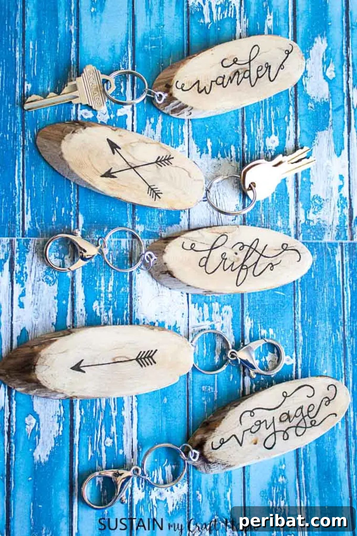 Craft 50 Amazing DIY Keychains 22 DIY Hand-Lettered Wood Slice with Resin Keychains
