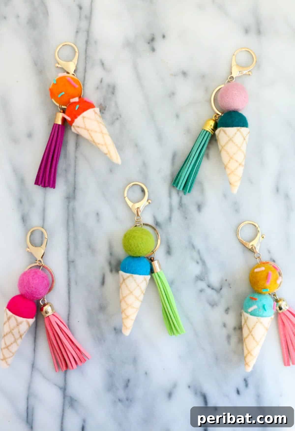 Craft 50 Amazing DIY Keychains 35 DIY Felt Ball Ice Cream Cone Keychains