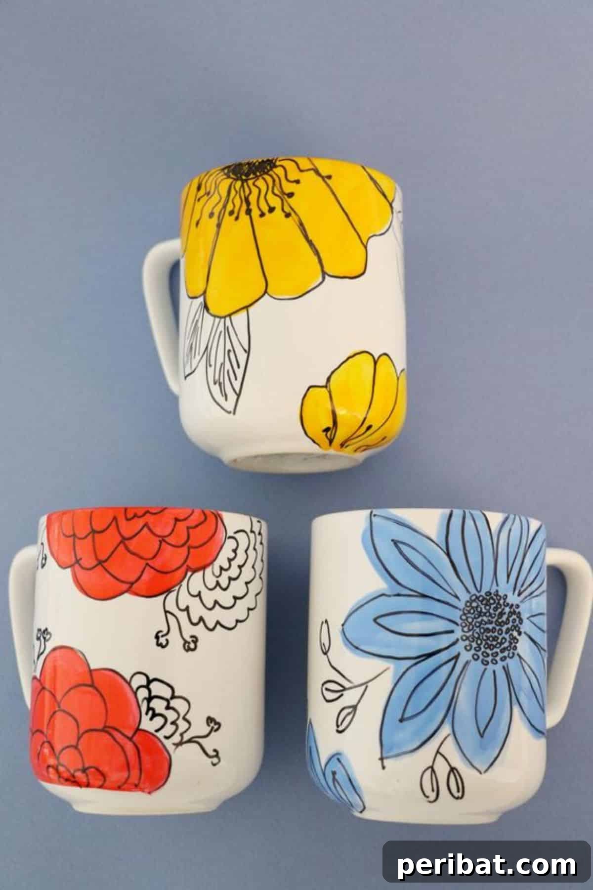 Hand-Drawn Flower Designs for Unique DIY Coffee Mugs