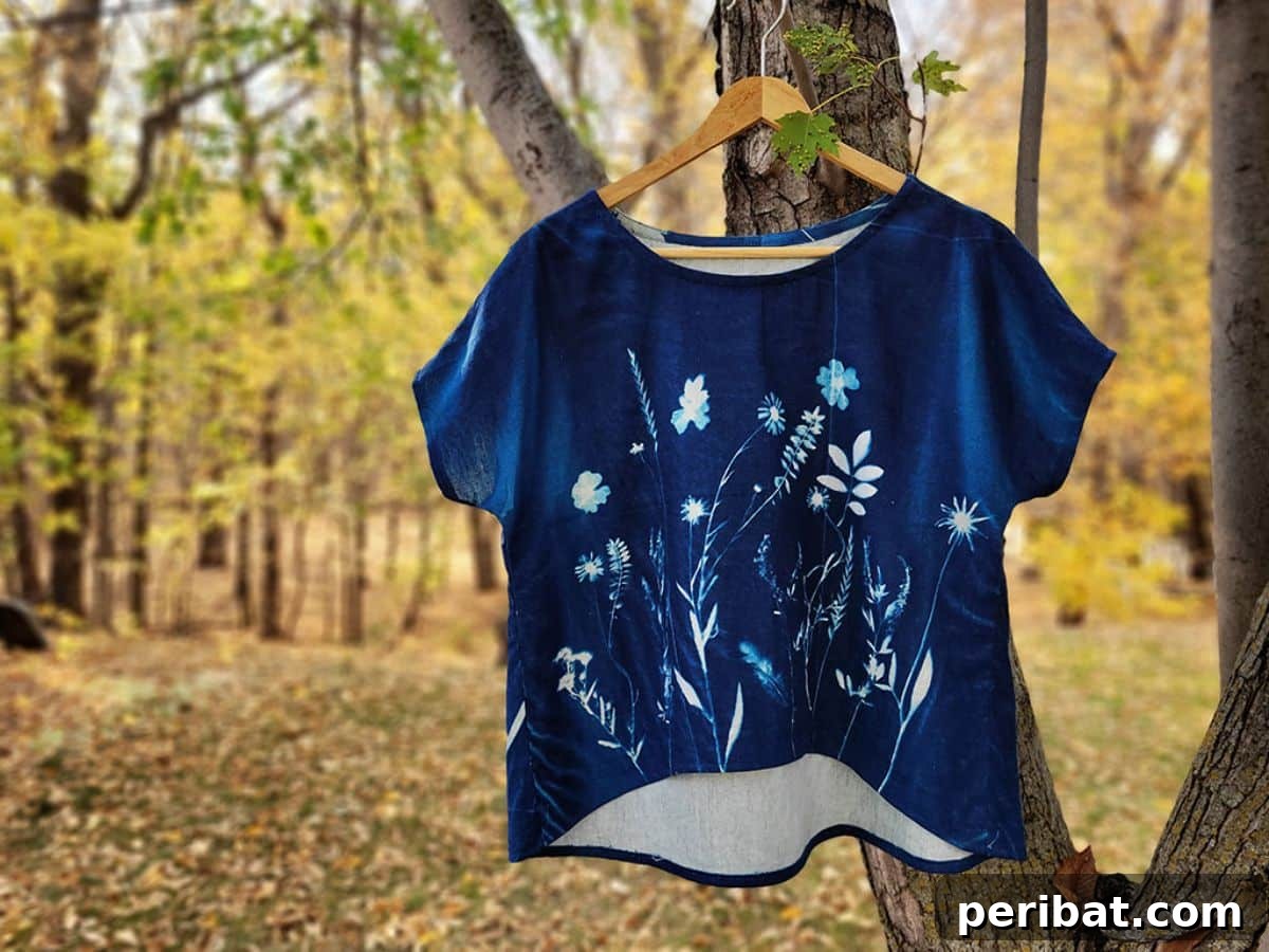 Solar Artistry: 20 DIY Printmaking Ideas 16 Sun-Printed Garments with Cyanotype featuring custom patterns on clothing.