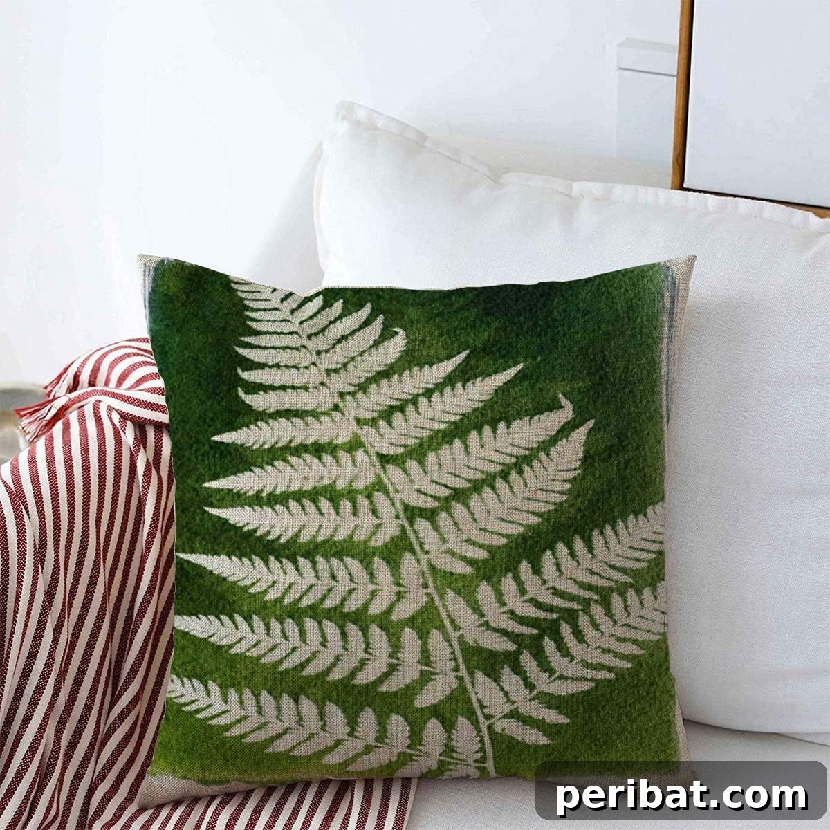 Solar Artistry: 20 DIY Printmaking Ideas 17 Decorative Linen Throw Pillow Covers with cyanotype abstract botanical designs.