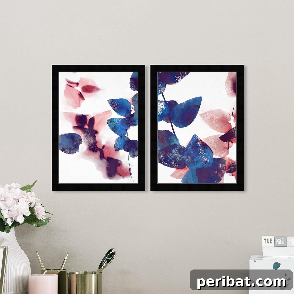 Solar Artistry: 20 DIY Printmaking Ideas 7 Floral and Botanical Modern Leaves Shapes Canvas Wall Art Cyanotype featuring abstract blue leaf designs.