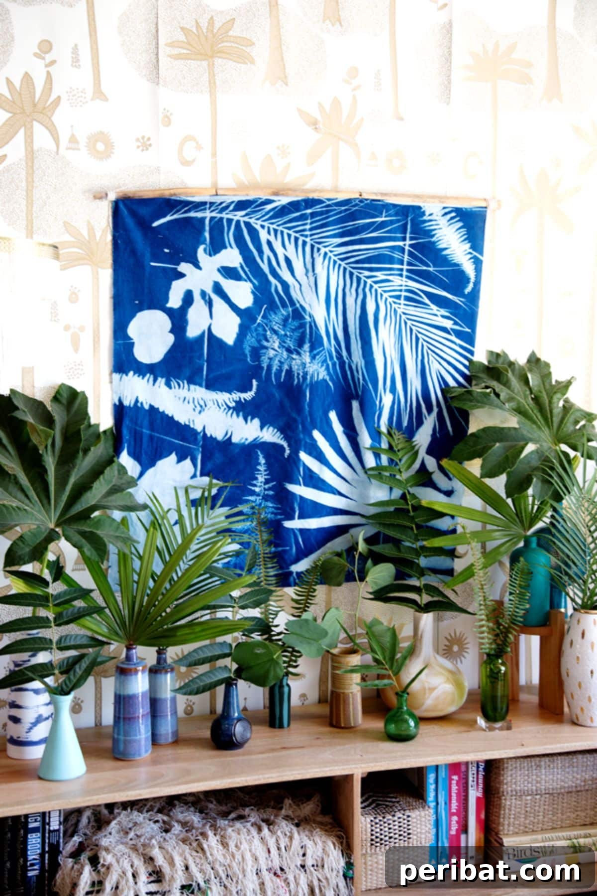 Solar Artistry: 20 DIY Printmaking Ideas 8 DIY Sun Print Wall Hanging and Tea Towel with botanical cyanotype designs.