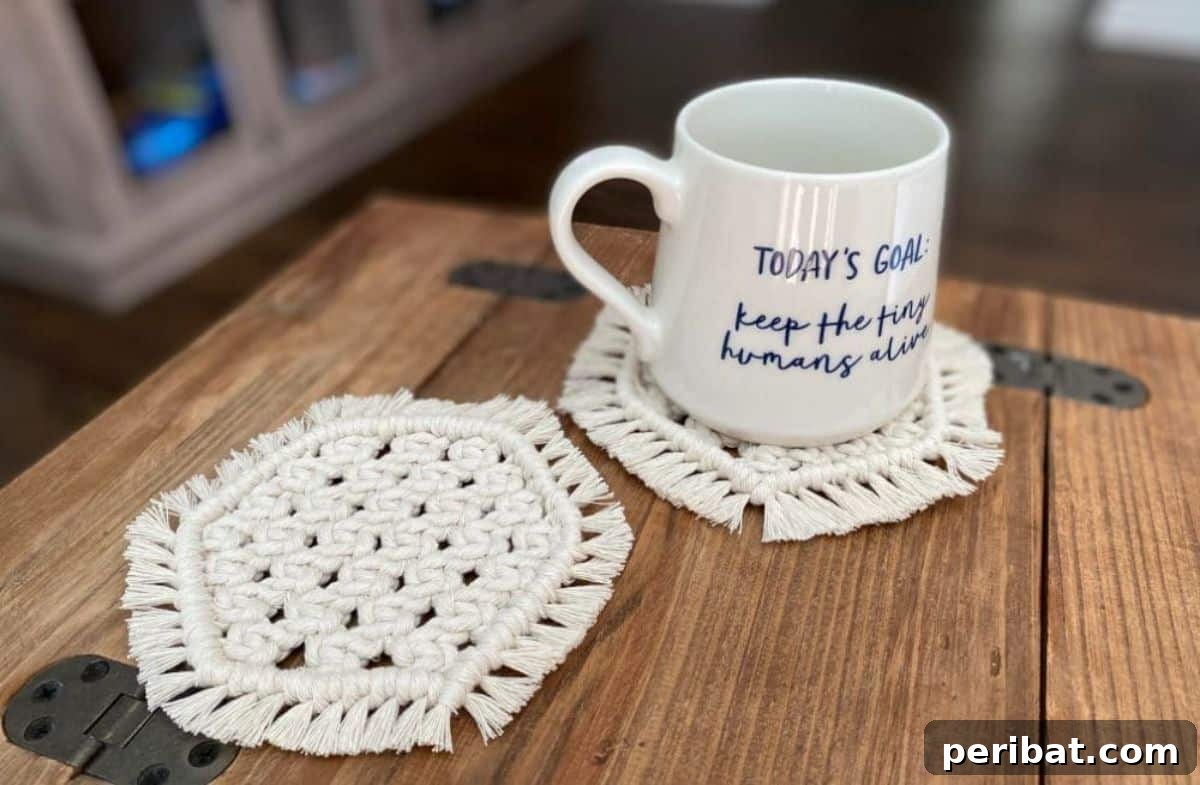 50 Ingenious DIY Coaster Creations 19 Hexagon Macrame Mug Coasters