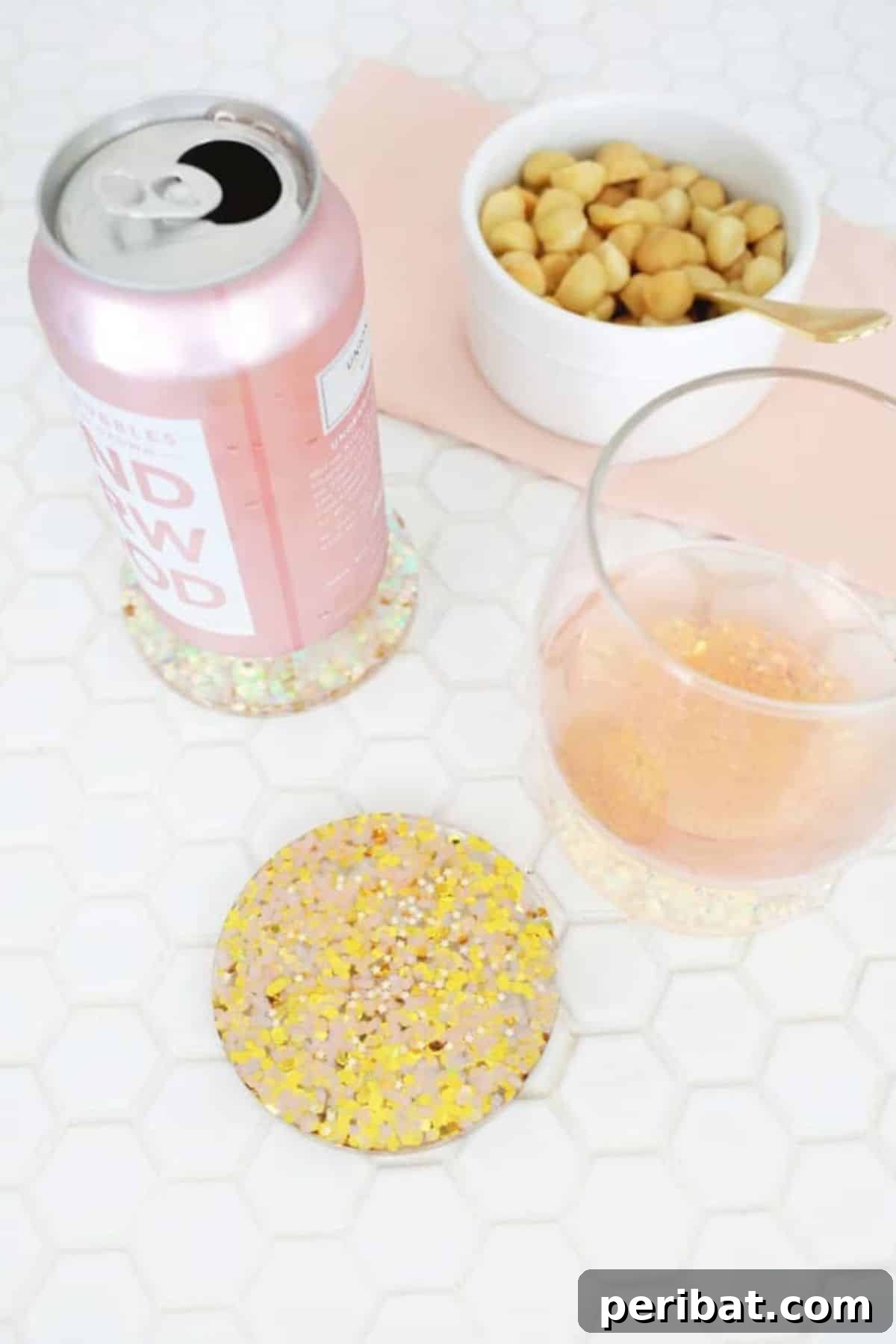50 Ingenious DIY Coaster Creations 31 Acrylic Glitter Coaster DIY