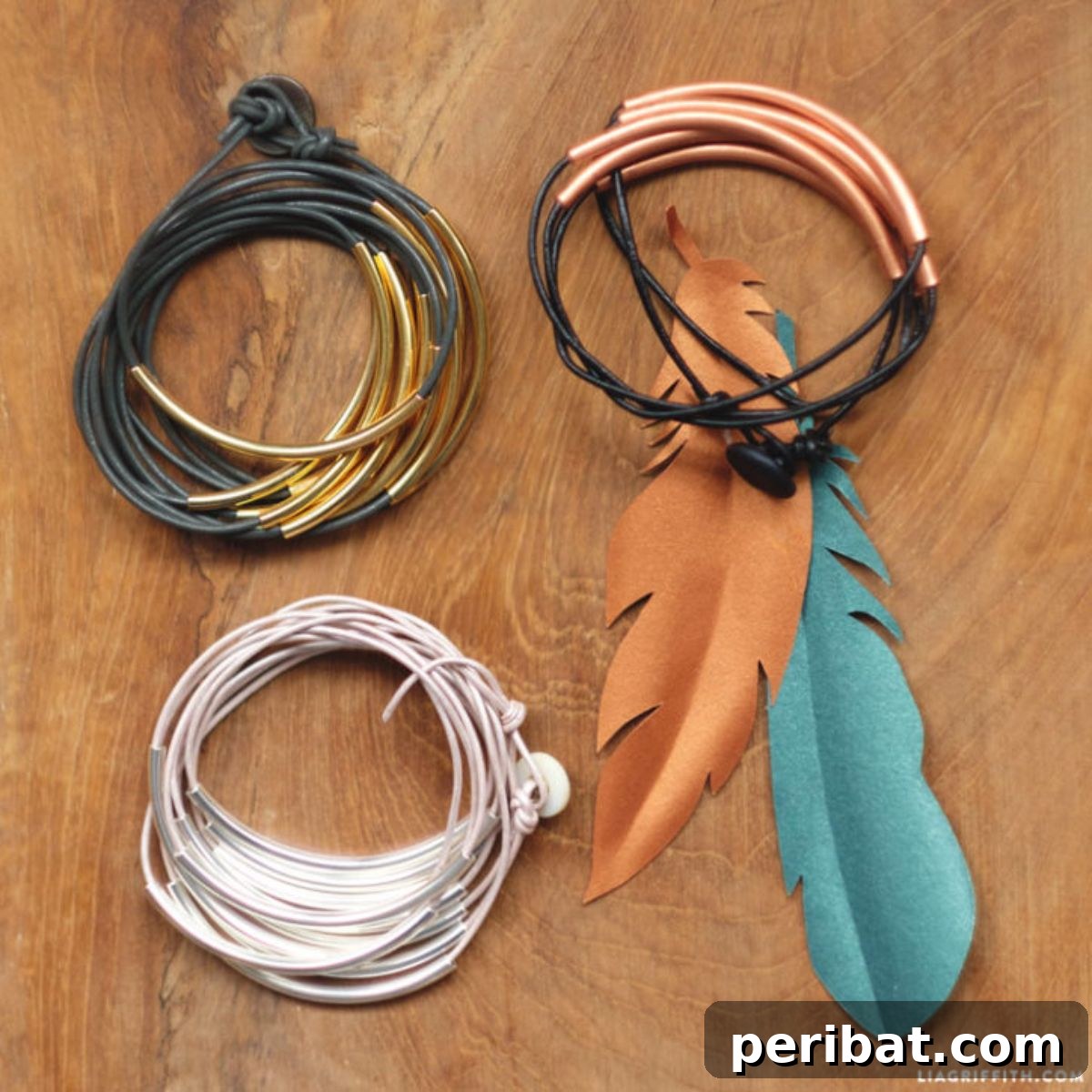 DIY Leather Wrap Bracelet with Metallic Accents