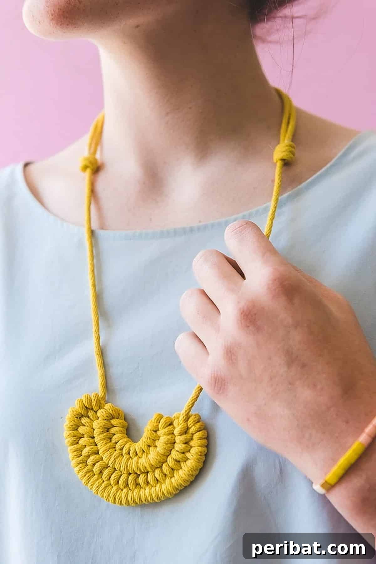 52 Inspiring DIY Necklace Ideas and Kits for Stunning Handmade Jewelry 21 person wearing a stylish DIY knot necklace