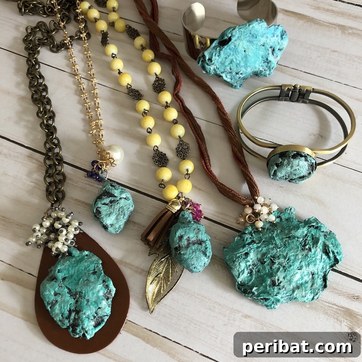 52 Inspiring DIY Necklace Ideas and Kits for Stunning Handmade Jewelry 49 innovative faux turquoise necklace made from dryer lint and Mod Podge