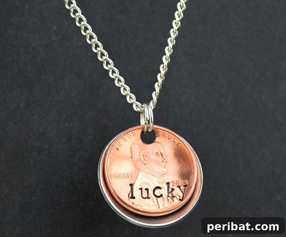 52 Inspiring DIY Necklace Ideas and Kits for Stunning Handmade Jewelry 51 charming yellow hand stamped lucky penny charm necklace