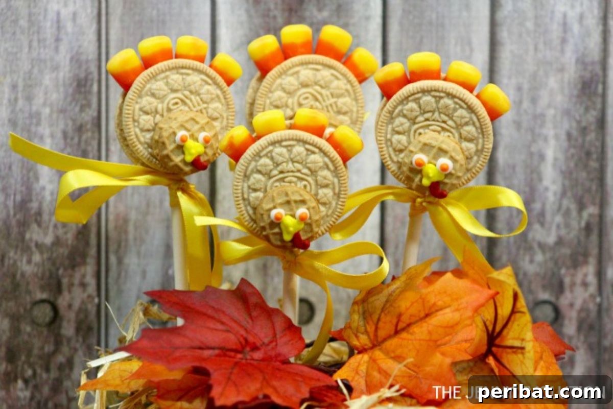 Bake 40 Amazing Thanksgiving Cookies Recipes & Decorating Tips 19 Thanksgiving Oreo Cookie Turkey Pops Tutorial
