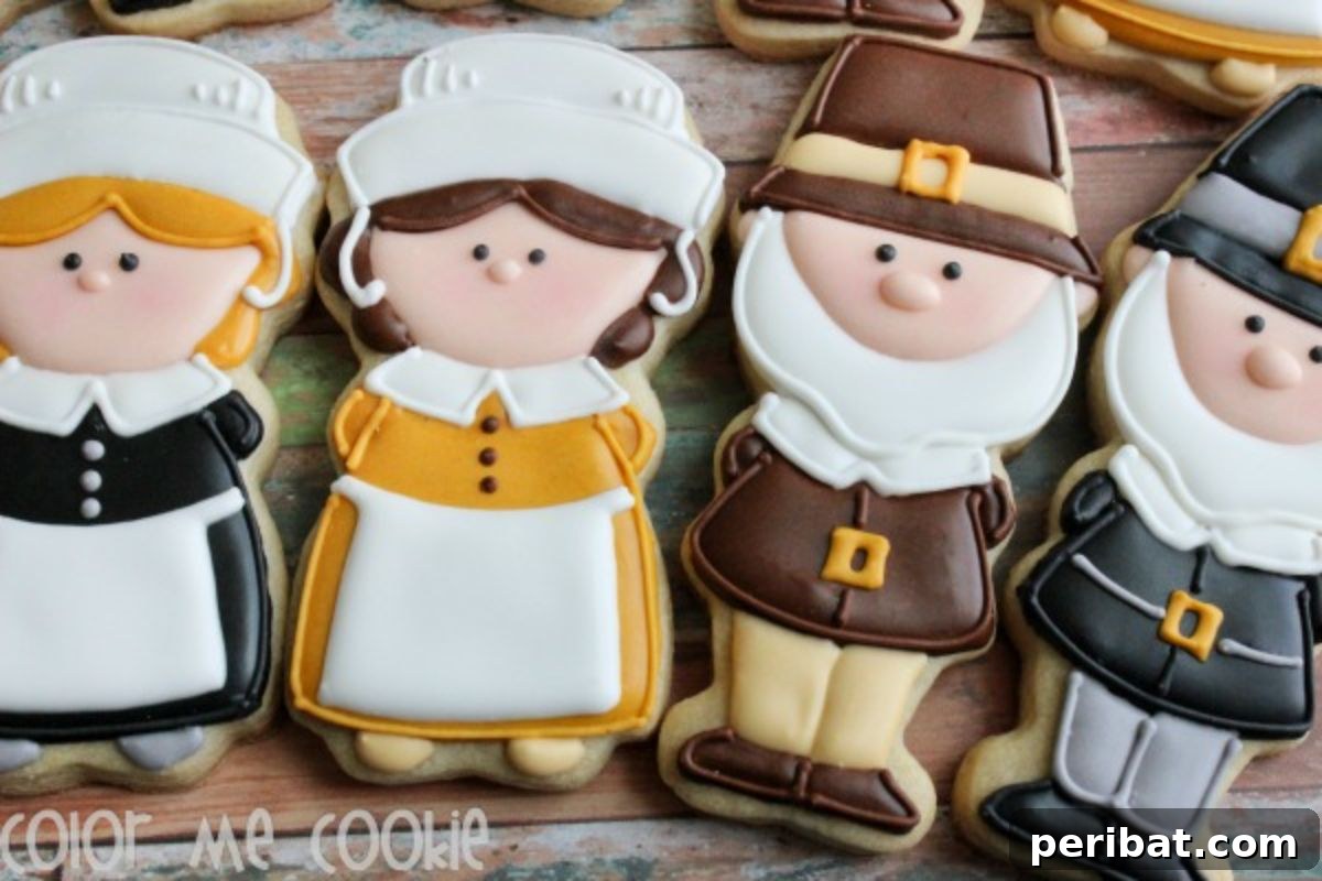 Bake 40 Amazing Thanksgiving Cookies Recipes & Decorating Tips 31 Decorated Pilgrim Cookies with Color Me Cookie for Thanksgiving