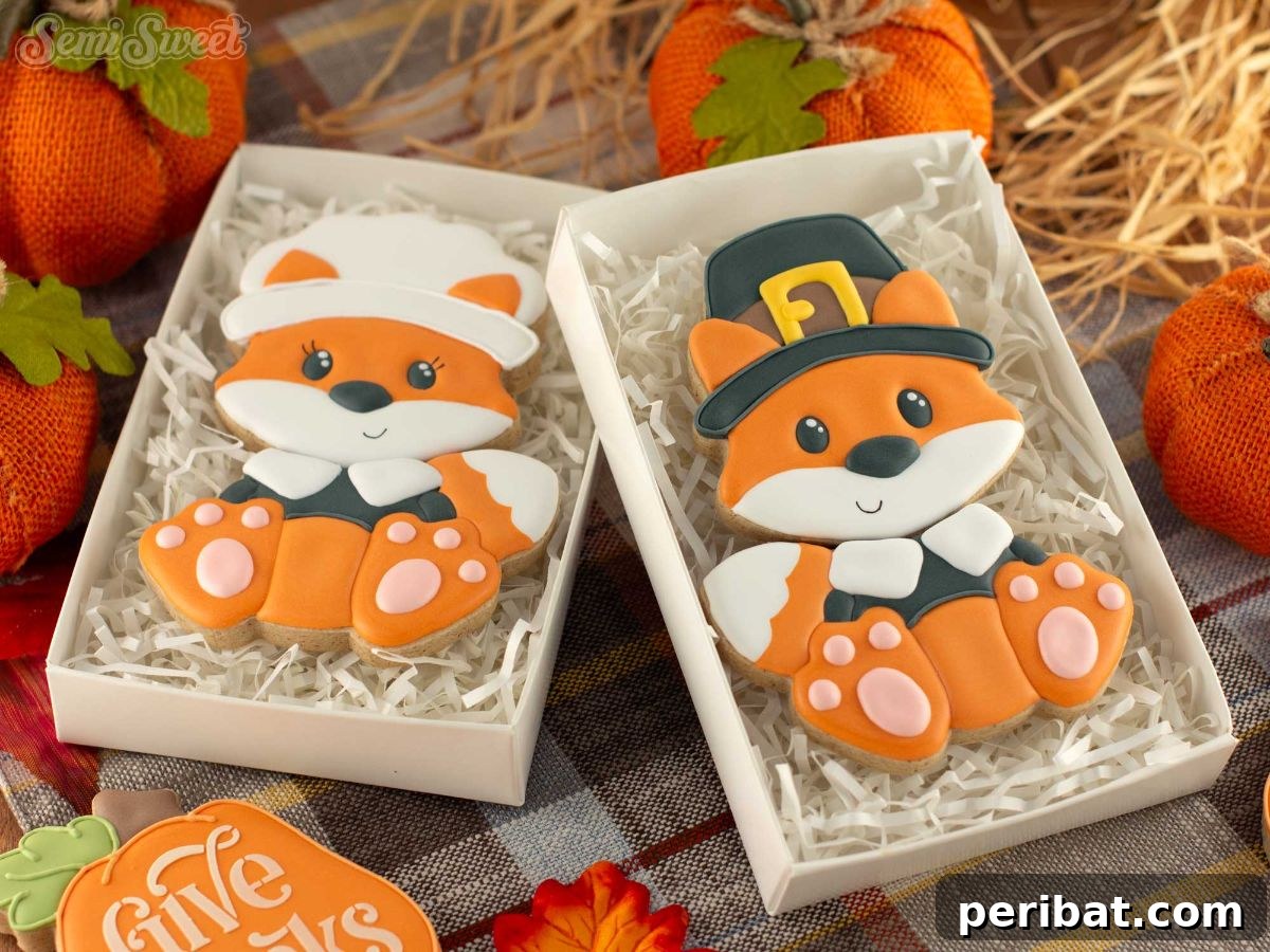 Bake 40 Amazing Thanksgiving Cookies Recipes & Decorating Tips 34 Decorate a Pilgrim Fox Cookie Set for Thanksgiving