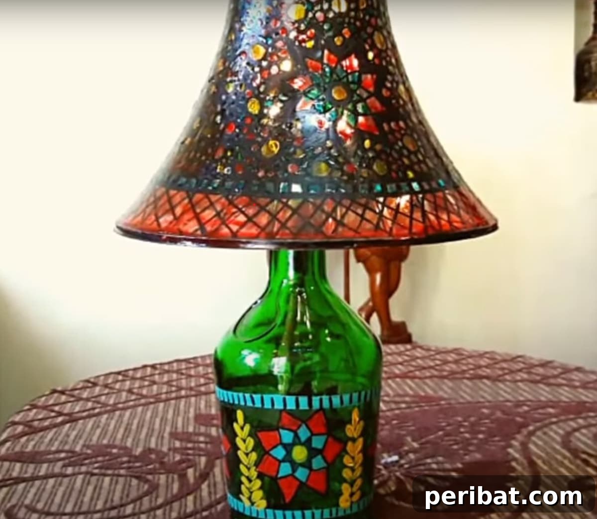 Beautiful Russian mosaic lamp, created from an old shade, a unique DIY project to infuse cultural art into home decor.