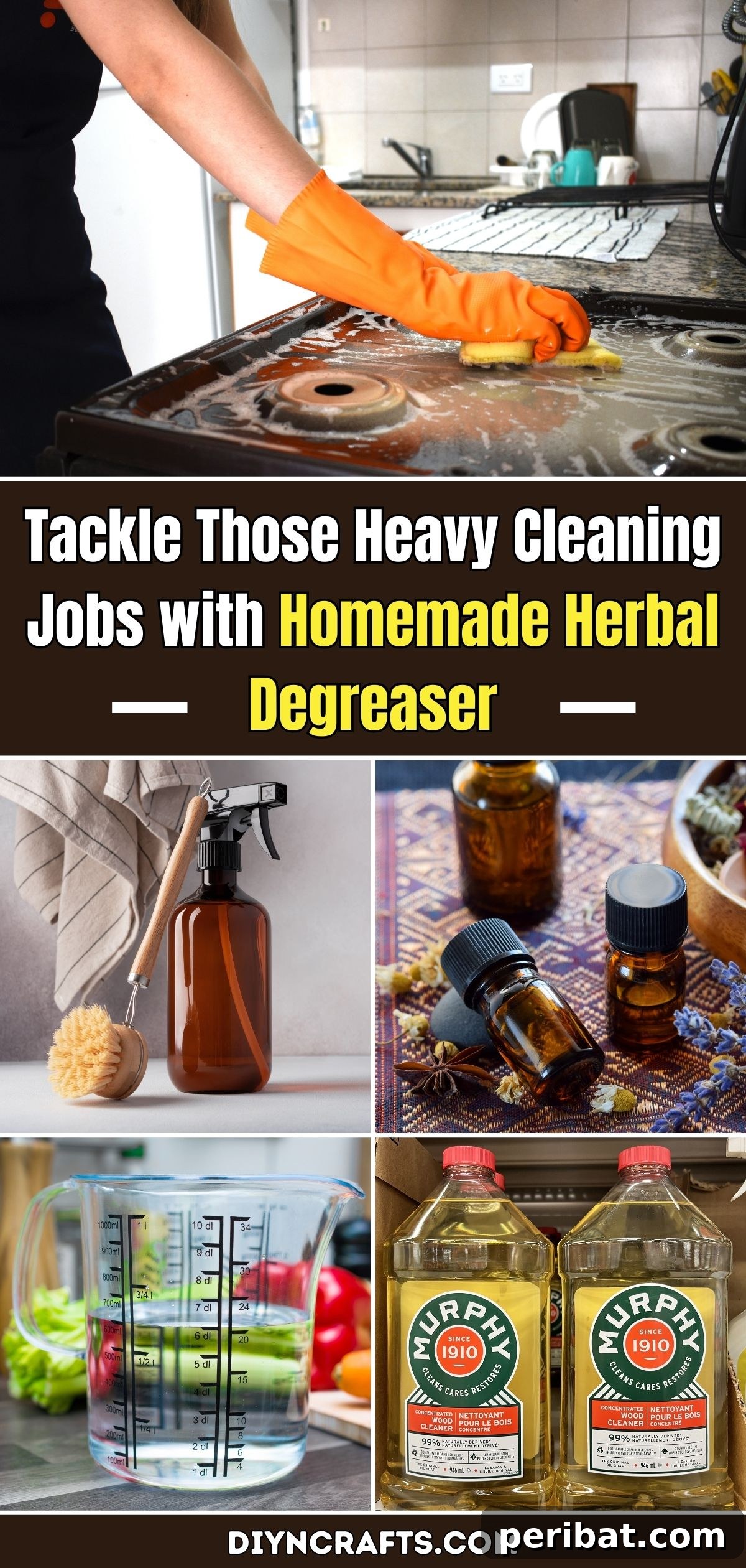 Homemade Herbal Degreaser in a spray bottle, ready for heavy cleaning jobs around the kitchen and garage