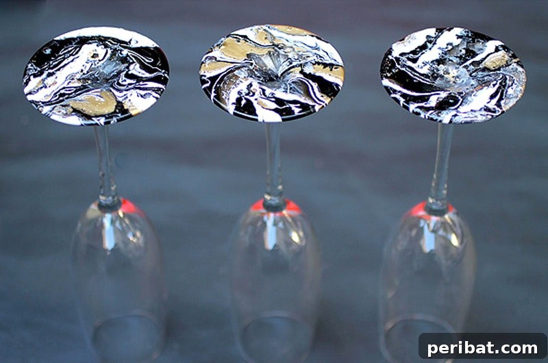 three glasses marble dipped