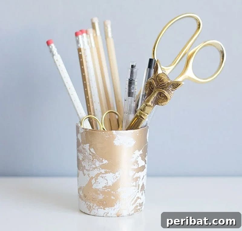 gold marbled pencil cup