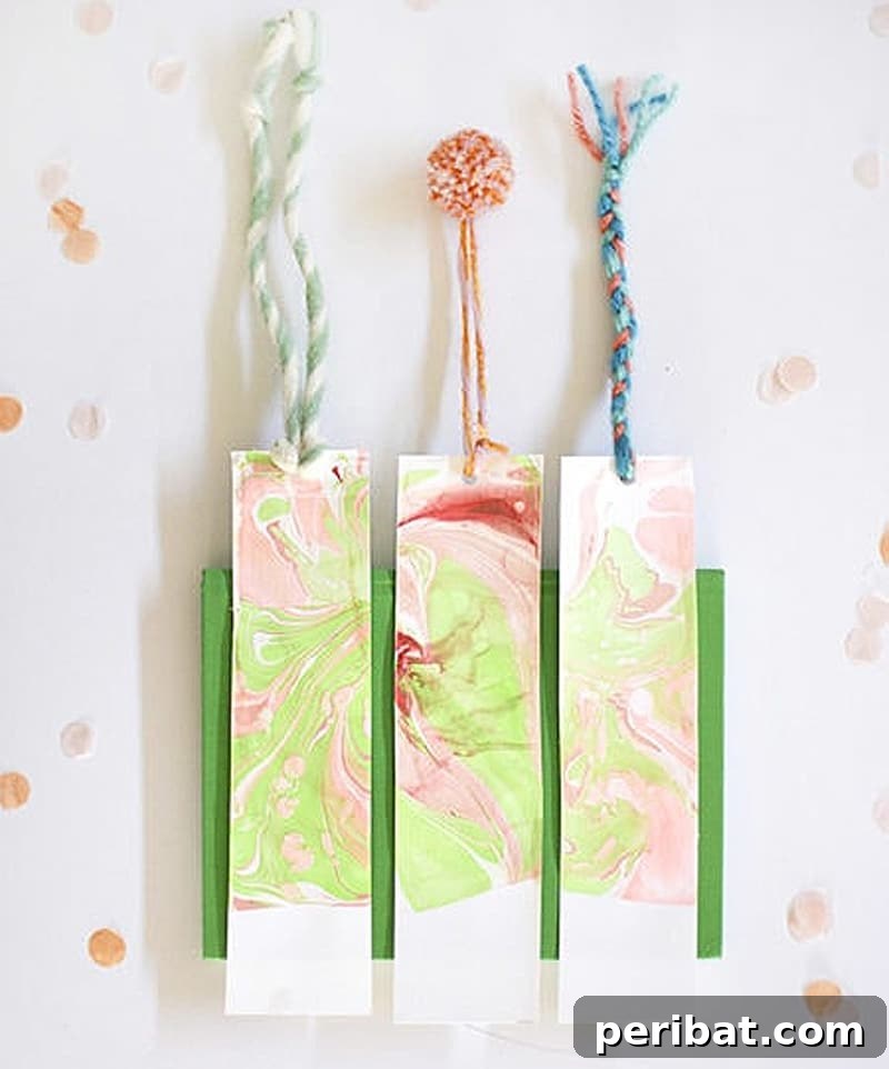 three marble bookmarks
