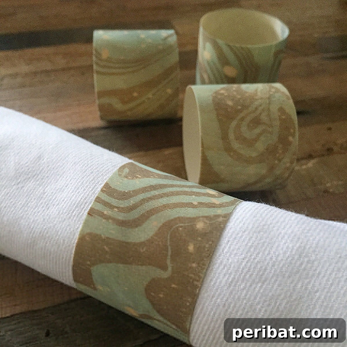 marbleized napkin rings on table