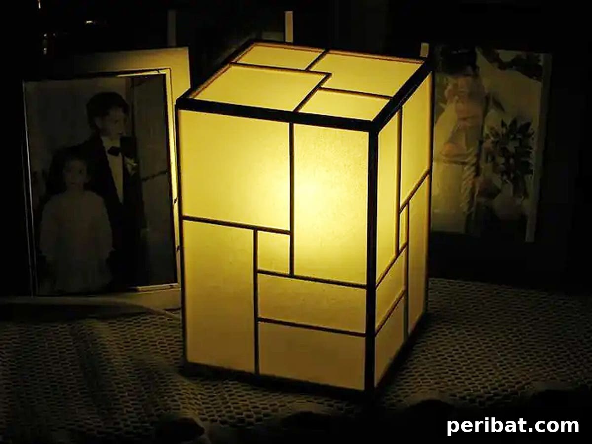 Japanese-inspired lamp on table