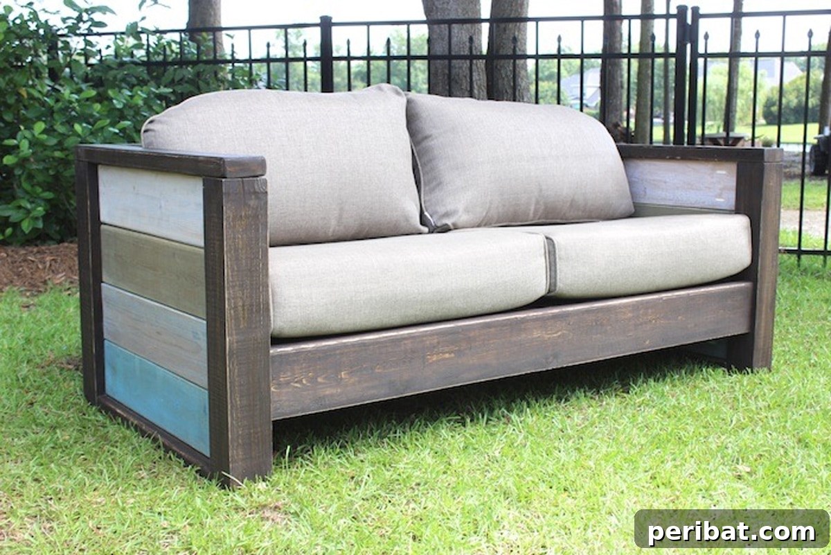 wood plank loveseat on grass