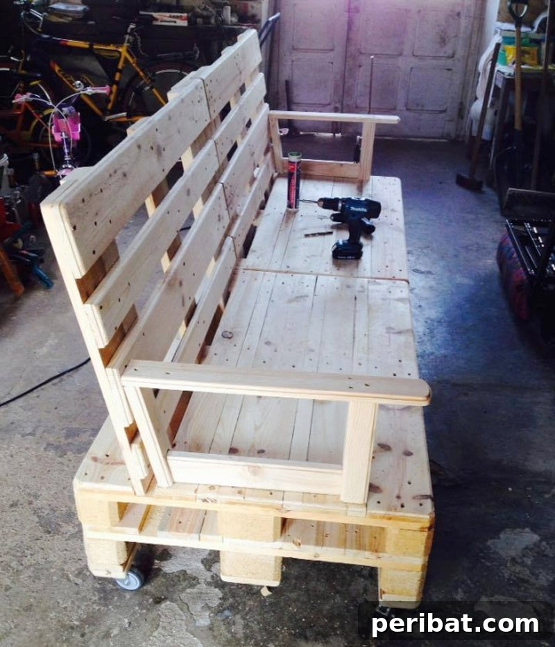 pallet wooden sofa on wheels