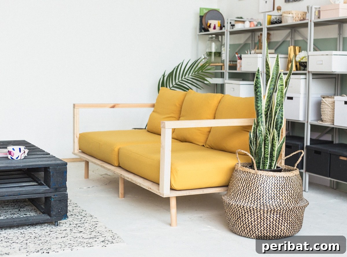 wooden studio sofa yellow