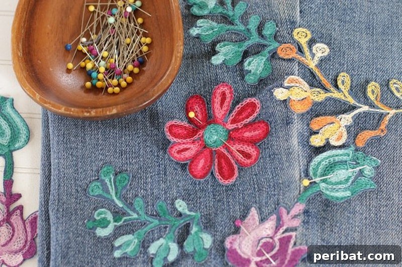 Creative DIY Floral Embroidery Ideas and Projects 13 Stylish DIY floral embroidery applied to a pair of jeans, adding a personalized and trendy touch