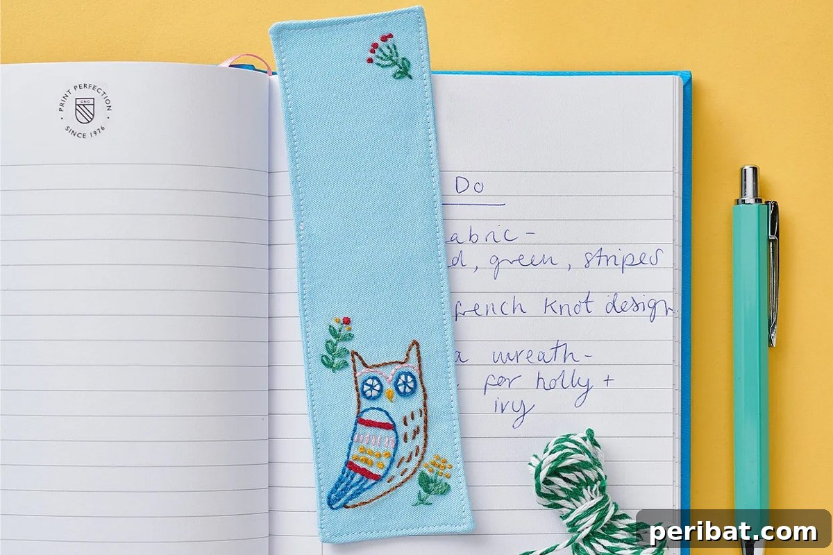Creative DIY Floral Embroidery Ideas and Projects 31 Charming embroidered bookmark in an owl shape, adding a personalized touch to reading experiences