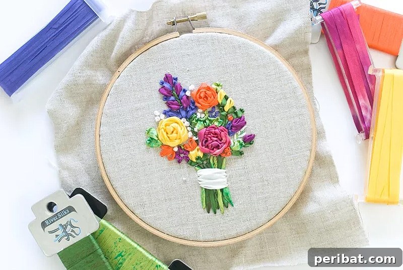 Creative DIY Floral Embroidery Ideas and Projects 33 Luxurious silk ribbon embroidery creating textured, dimensional floral designs on fabric