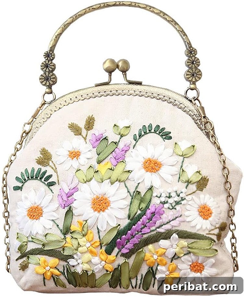 Creative DIY Floral Embroidery Ideas and Projects 7 Floral coin wallet shoulder bag embroidery starter kit, showcasing a dual-purpose handbag with delicate floral stitching