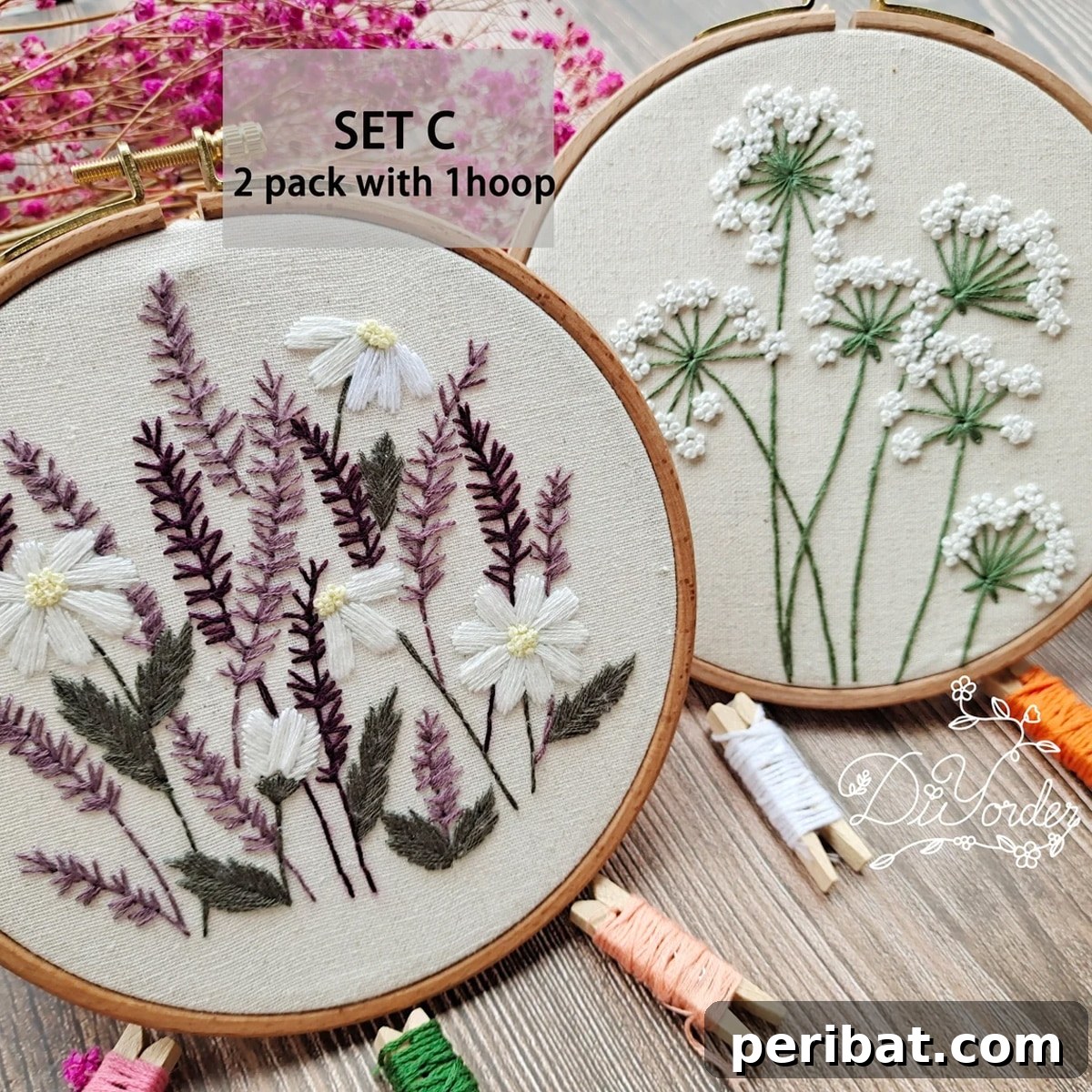Creative DIY Floral Embroidery Ideas and Projects 8 Two-pack DIY beginner floral flower pattern embroidery kit, offering multiple design options for aspiring embroiderers