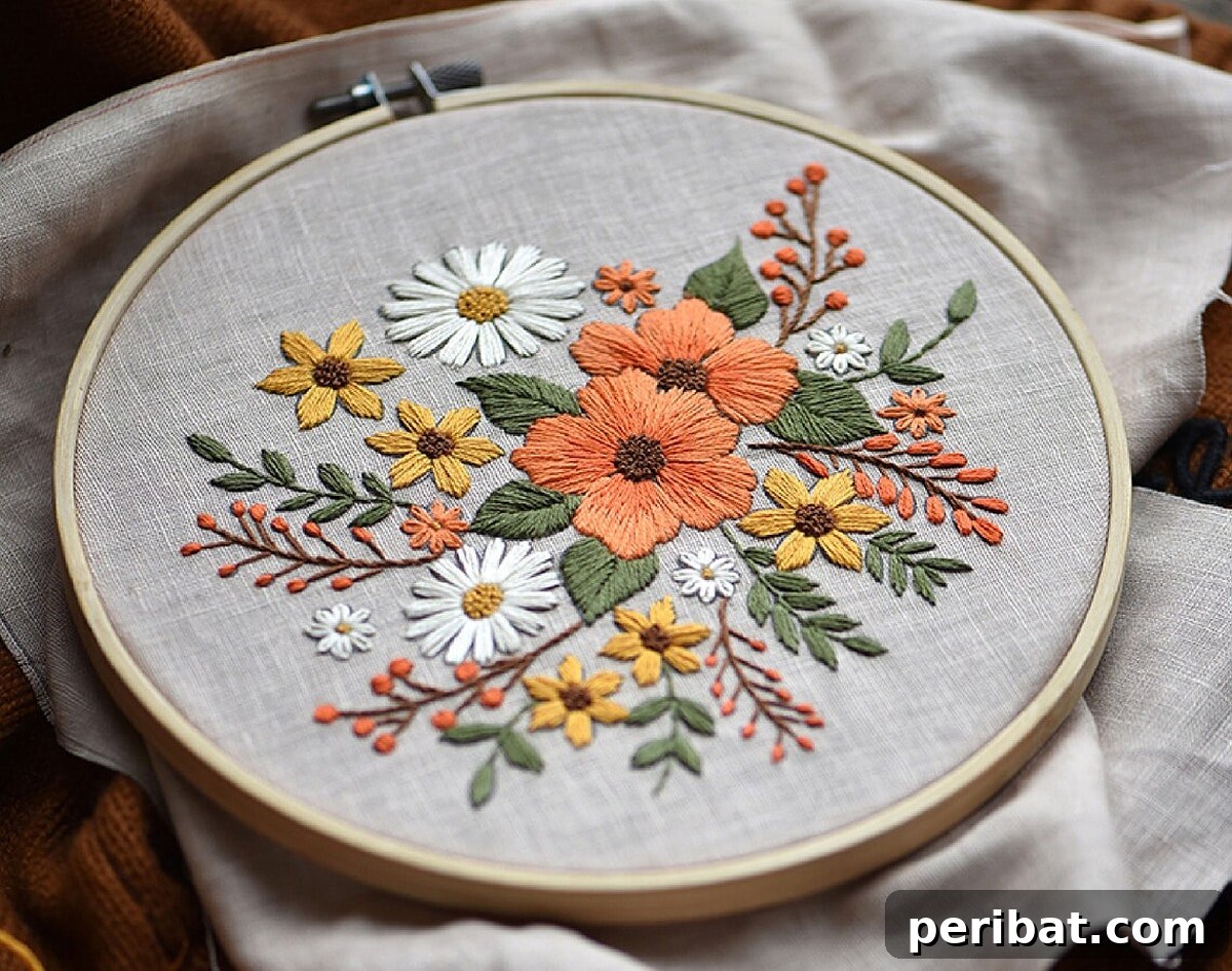 Creative DIY Floral Embroidery Ideas and Projects 9 Modern autumn floral embroidery kit featuring vibrant seasonal colors and contemporary flower designs