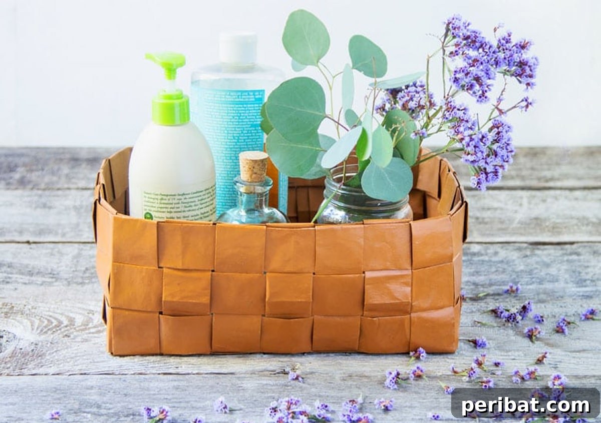 20 Creative DIY Basketry Projects & Kits 6 faux leather paper basket for storing utensils