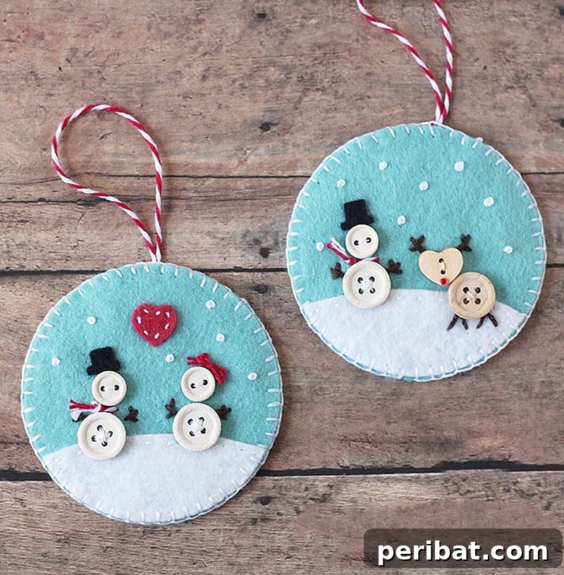 Stitch Your Way to a Merry Christmas: 48 DIY Embroidery Designs 11 Two decorative hooks shaped like snowmen, crafted from buttons and felt.