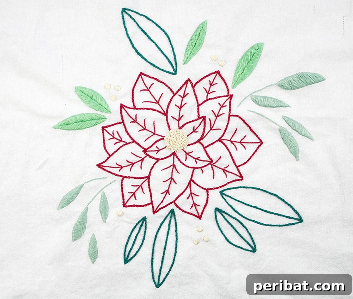 Stitch Your Way to a Merry Christmas: 48 DIY Embroidery Designs 16 A vibrant poinsettia embroidery pattern, bringing floral Christmas spirit to life.