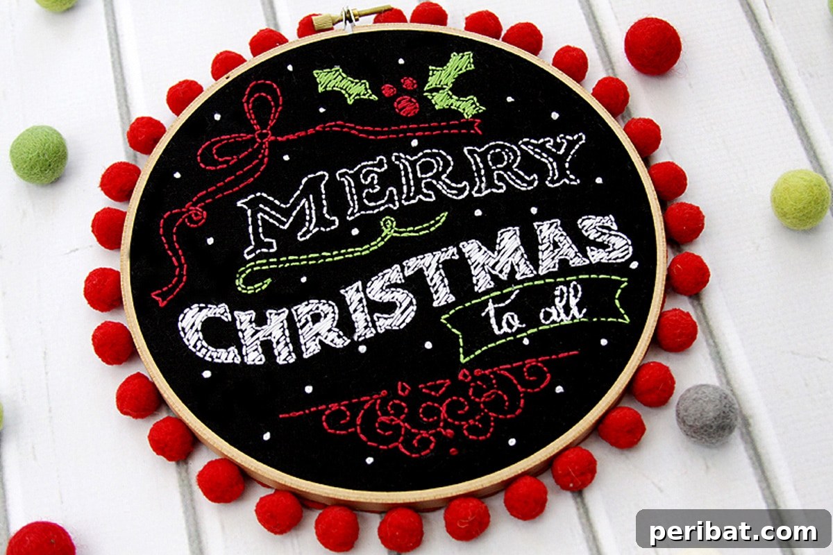 Stitch Your Way to a Merry Christmas: 48 DIY Embroidery Designs 17 A unique chalkboard style embroidery featuring a 'Merry Christmas' message, offering a modern twist.