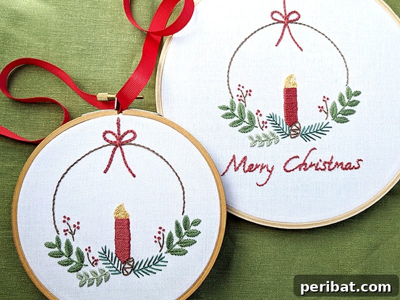 Stitch Your Way to a Merry Christmas: 48 DIY Embroidery Designs 22 An elegant holiday embroidery pattern, suitable for various festive decor applications.