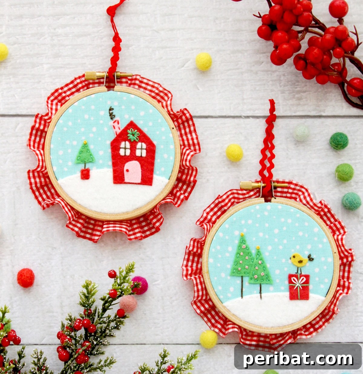 Stitch Your Way to a Merry Christmas: 48 DIY Embroidery Designs 37 An embroidered pattern depicting a house and a pine tree, inspired by 'A Christmas Story' leg lamp.