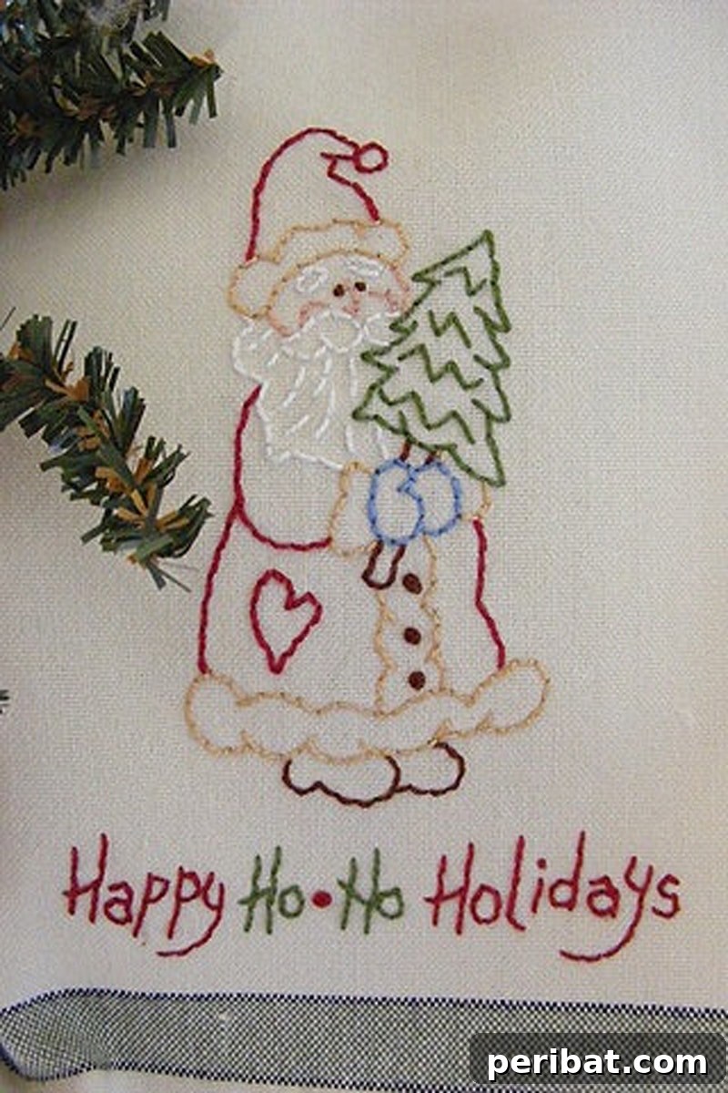 Stitch Your Way to a Merry Christmas: 48 DIY Embroidery Designs 38 A classic holiday Santa embroidery pattern, versatile for various festive crafts.