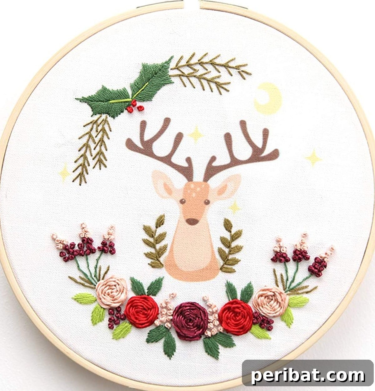 Stitch Your Way to a Merry Christmas: 48 DIY Embroidery Designs 42 A beginner-friendly embroidery kit featuring a delightful deer and flower pattern, ideal for starting a new hobby.