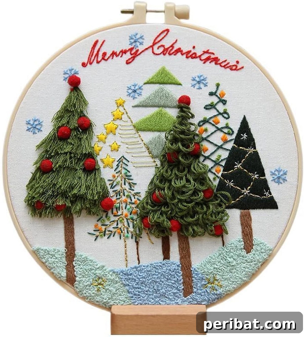 Stitch Your Way to a Merry Christmas: 48 DIY Embroidery Designs 43 A Christmas 3D novice embroidery kit featuring charming Christmas trees, perfect for beginners.