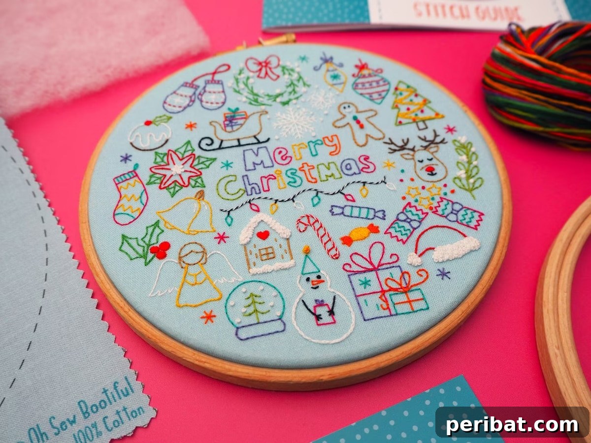Stitch Your Way to a Merry Christmas: 48 DIY Embroidery Designs 44 A festive Christmas embroidery pattern, part of a DIY Advent kit for a creative countdown.