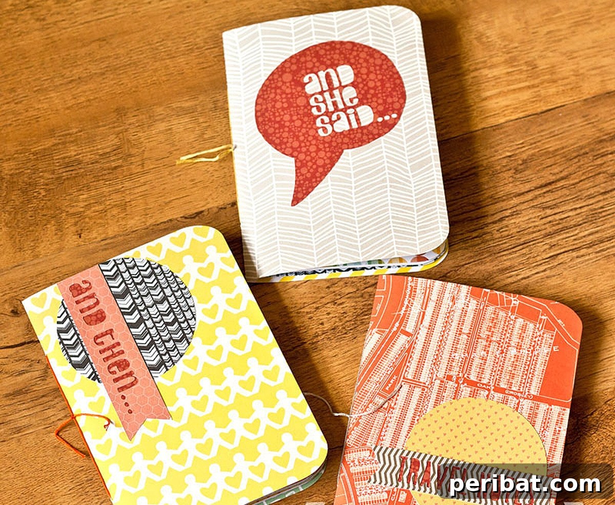 Bind Your Own Books 21 Creative DIY Projects 8 three notebooks on wooden table